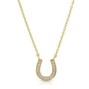 Horseshoe dainty pave  gold plated necklace