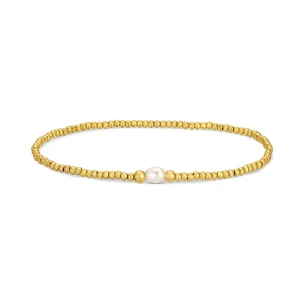Gold plated beaded 2mm fresh pearl  stretch bracelet 