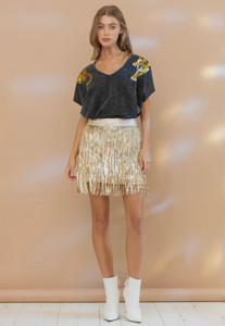 Golden sequined tiered mini skirt Golden sequined tiered mini skirt
