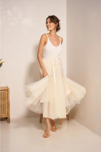 Aria Dotted Tulle Skirt Ecru