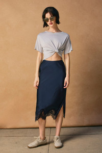 Navy satin lace midi skirt Navy satin lace midi skirt