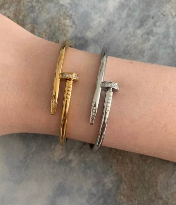 Silver Nail screw gold plated bracelet 