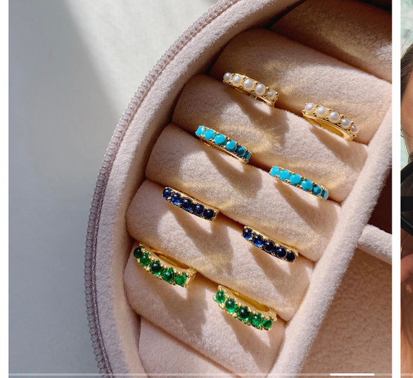 Emerald zirconia gold plated huggies earrings 