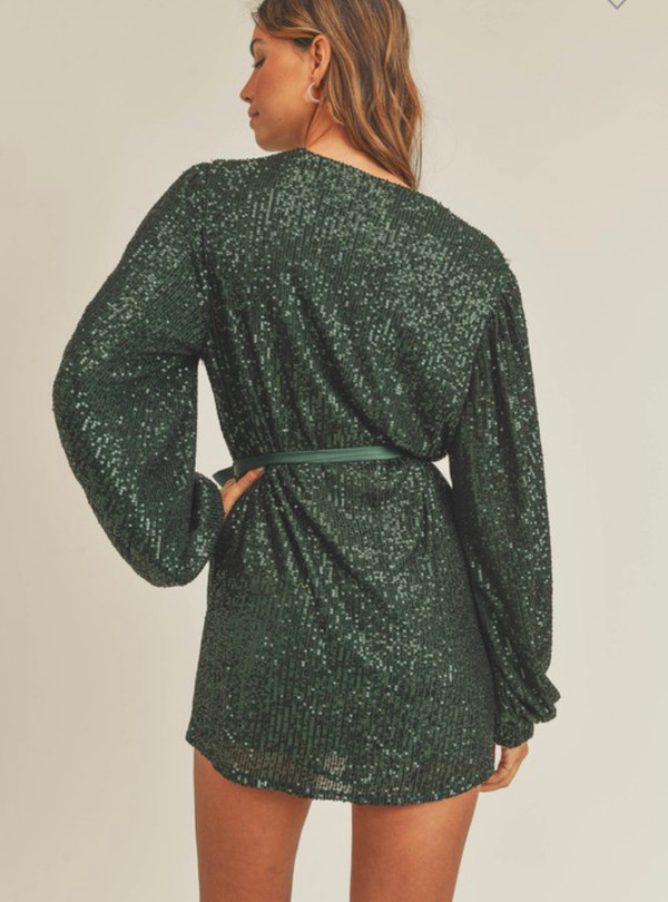 Forest Green sequined wrap dress