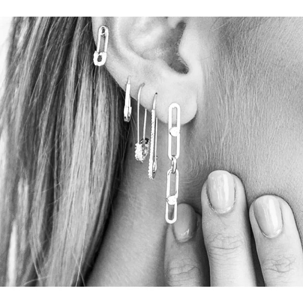 Safety Pin crystal gold vermeil earrings