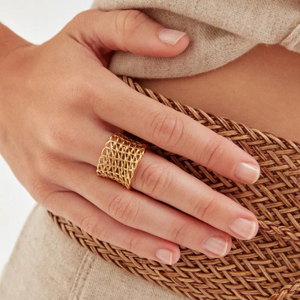 Gold plated braided statement ring