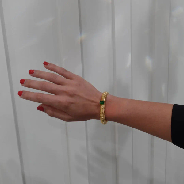 Green Emerald 24K GP Bangle Bracelet 