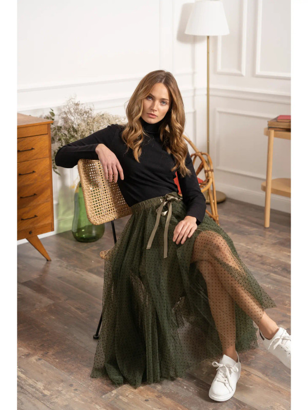 Parisian dotted olive tulle skirt