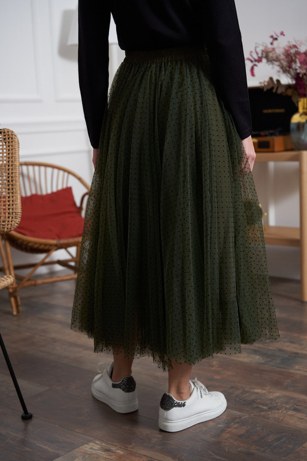 Parisian dotted olive tulle skirt
