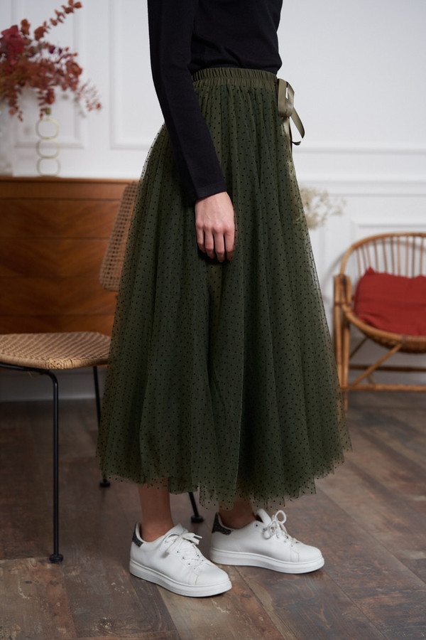 Parisian dotted olive tulle skirt