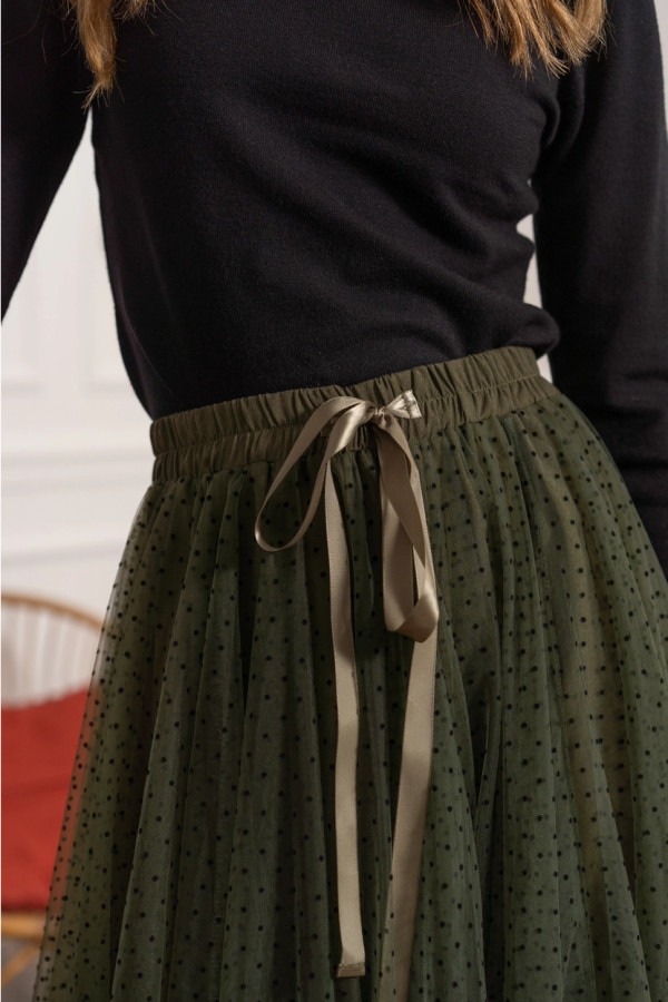 Parisian dotted olive tulle skirt