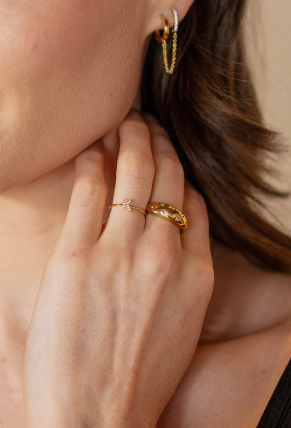 Crystal Initial 18 K GP ring