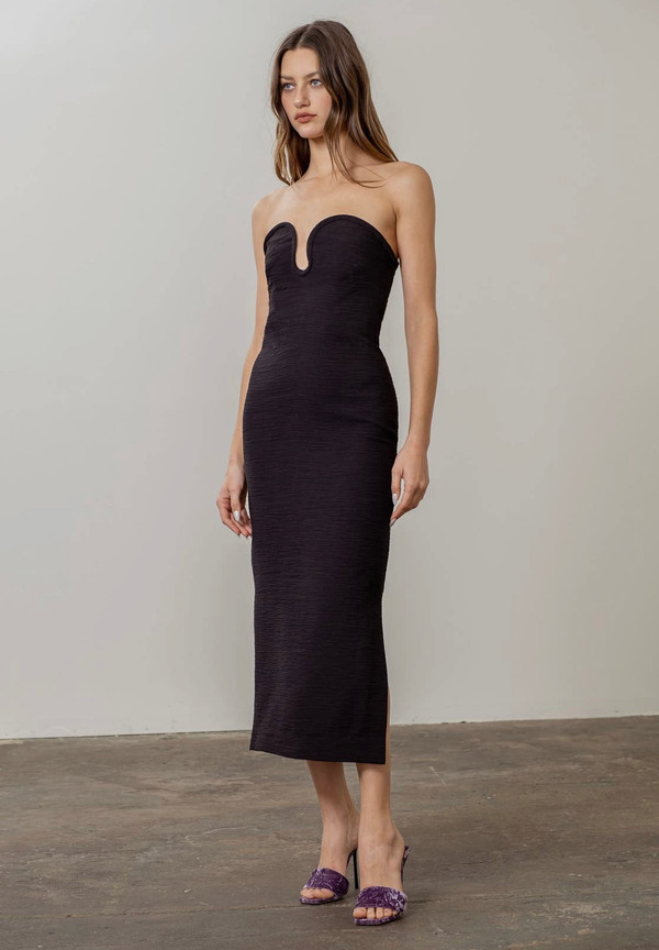 Deep plunge black party dress