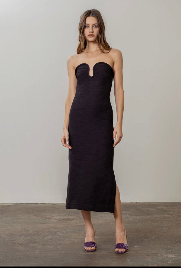 Deep plunge black party dress