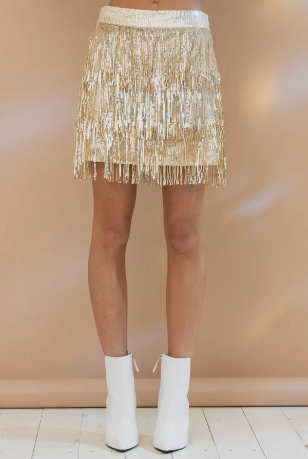 Golden sequined tiered mini skirt 