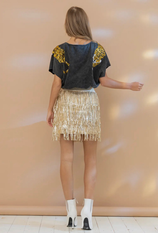 Golden sequined tiered mini skirt 