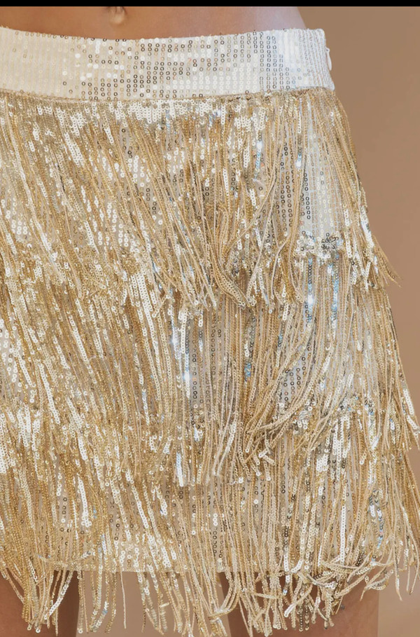 Golden sequined tiered mini skirt 