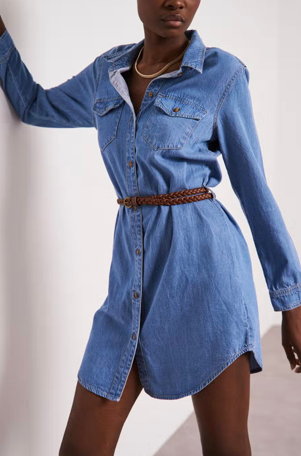 Cotton chambray denim shirt dress