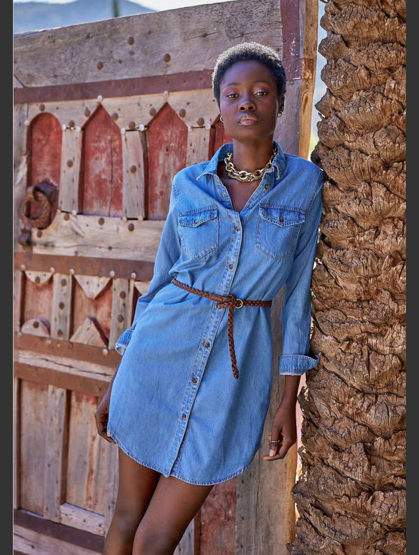 Cotton chambray denim shirt dress