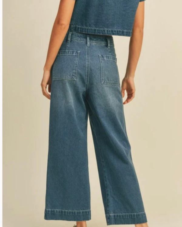 Washed denim wide leg jeans