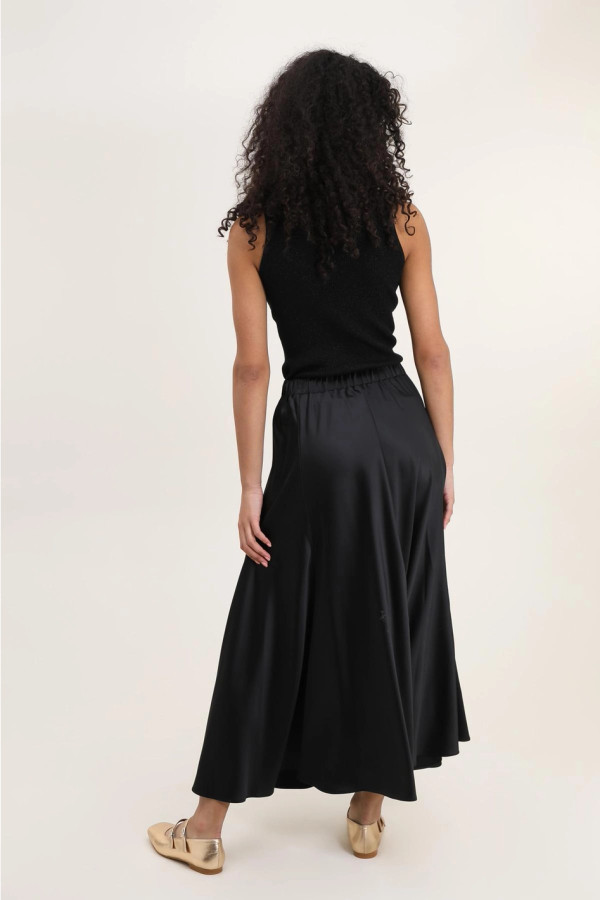 Black satin maxi skirt
