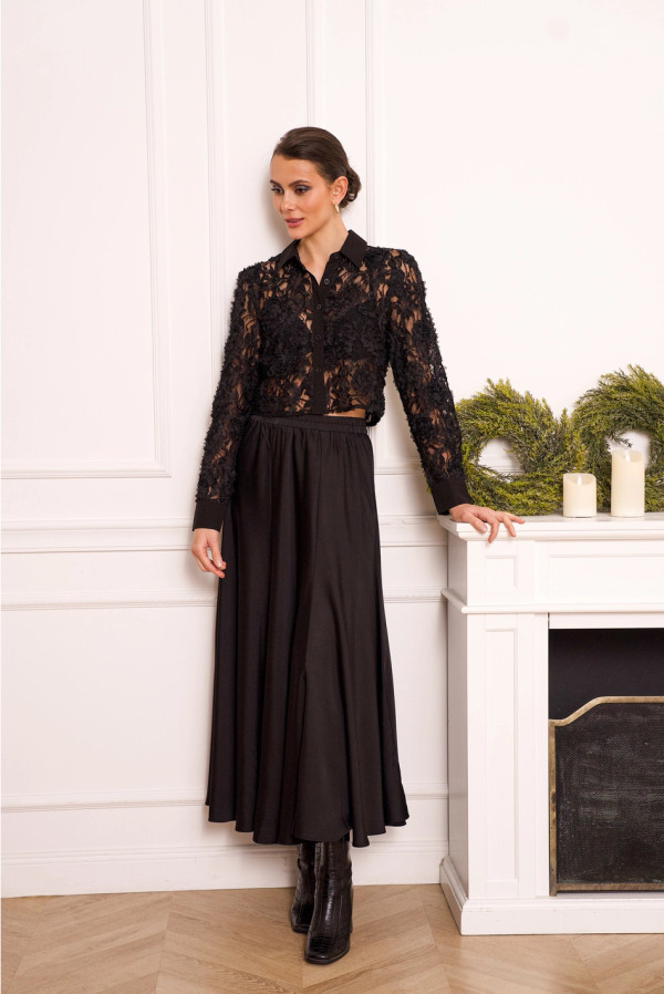 Black satin maxi skirt