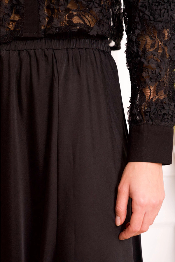Black satin maxi skirt