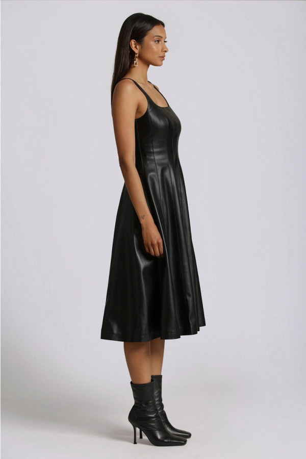 Faux-Ever Leather Fit-And-Flare Midi Dress