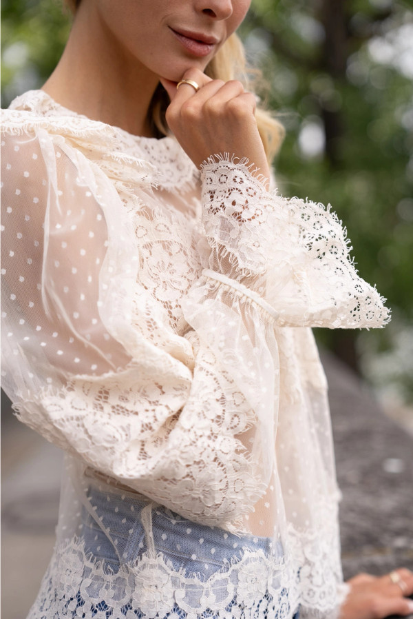 Lace Peter Pan Collar Blouse Ecru