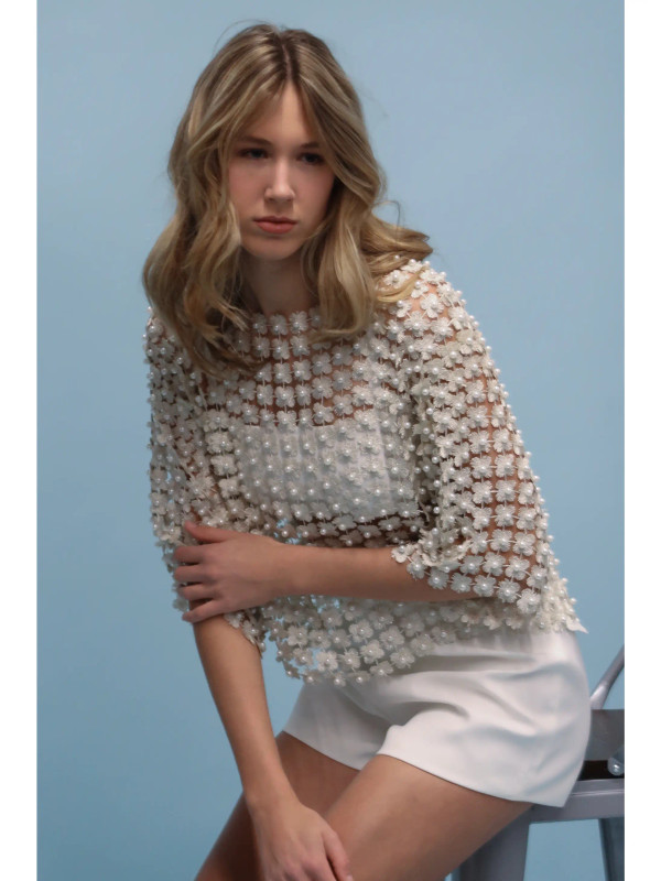 Pearl beaded top silver