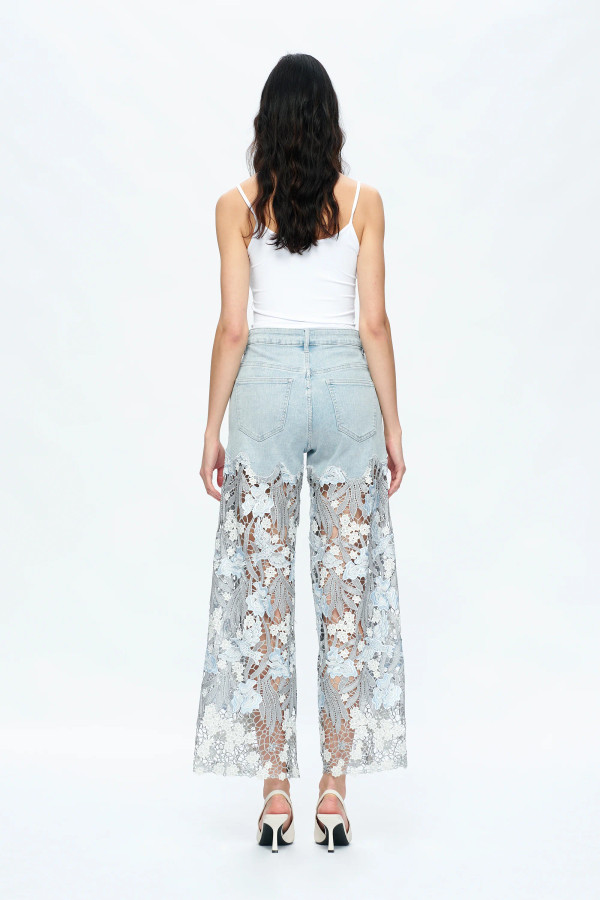 Blue lace stretch denim jeans