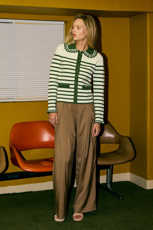 Peter pan collar striped cardigan