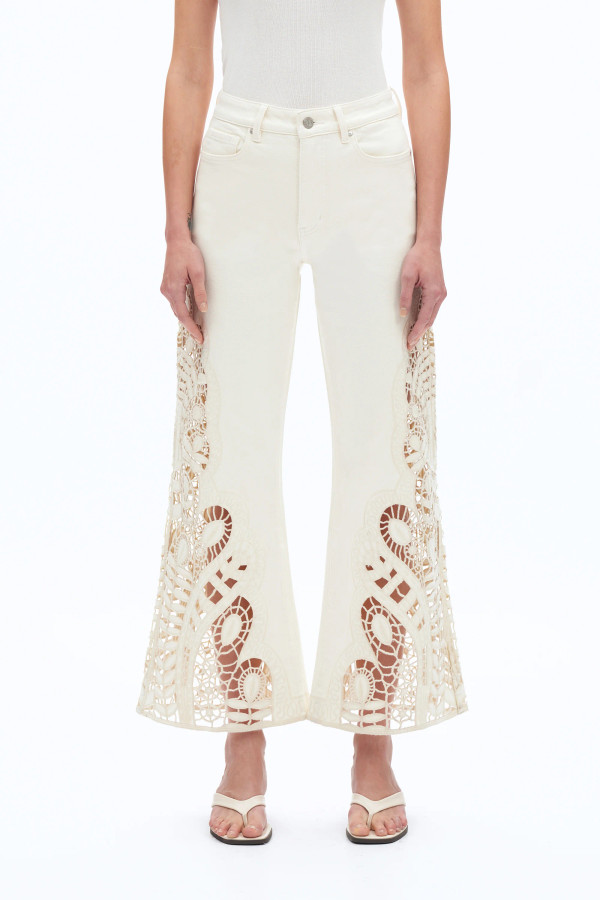 Lace details beige jeans