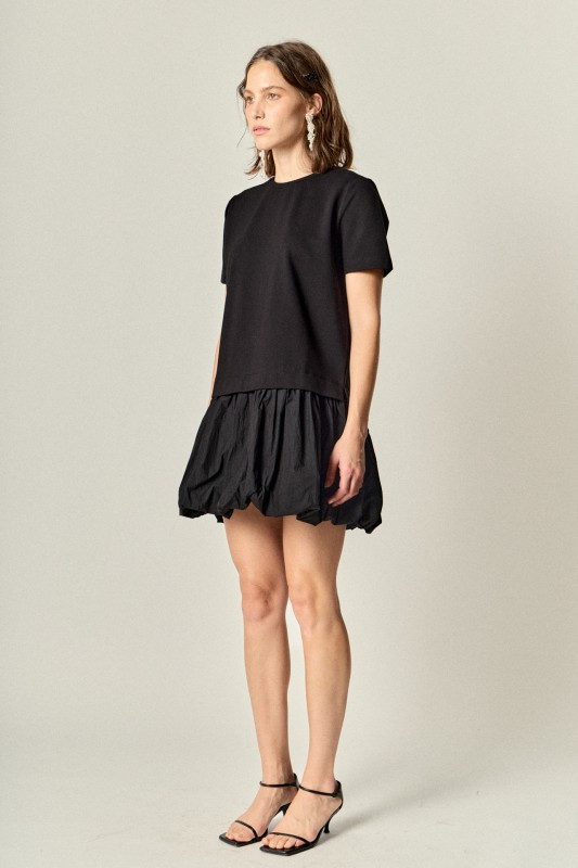 Mixed media sweater black cotton dress