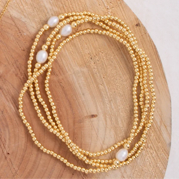 Gold plated beaded 2mm fresh pearl  stretch bracelet 
