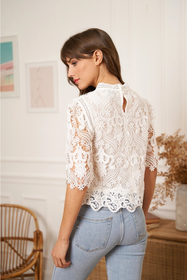 Eléanore Short Sleeve Lace Ecru