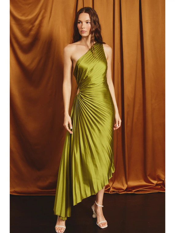 Olympia olive pleated dress