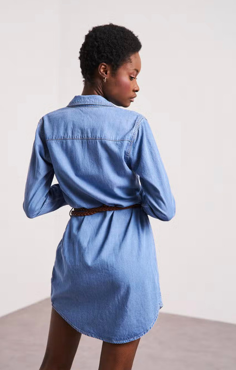 Cotton chambray denim shirt dress