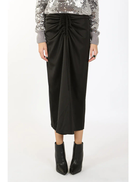 Black ruched maxi skirt