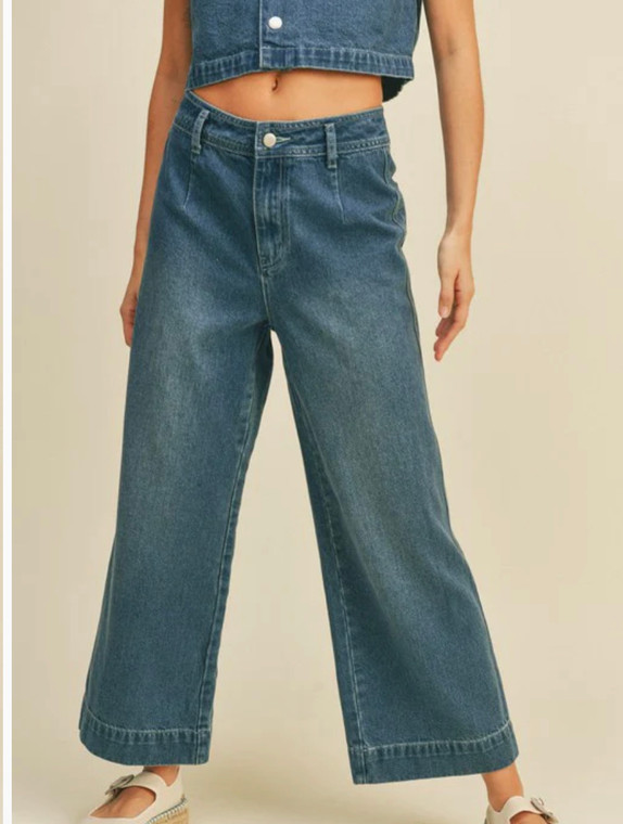 Washed denim wide leg jeans