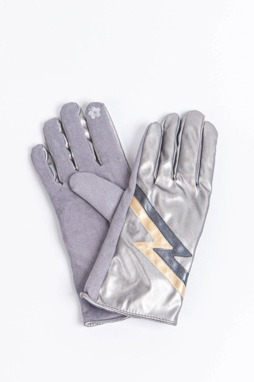 Lighting bolt vegan leather gloves silver