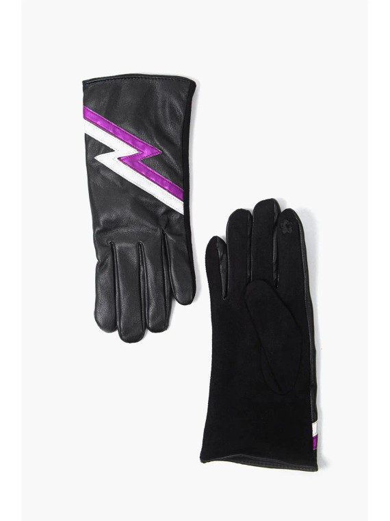 Lighting bolt vegan leather gloves black