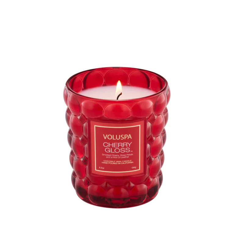 Voluspa Cherry gloss glass boxed candle