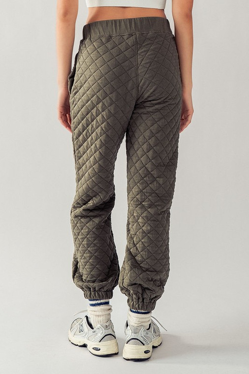 Olive cotton quilted joggers 