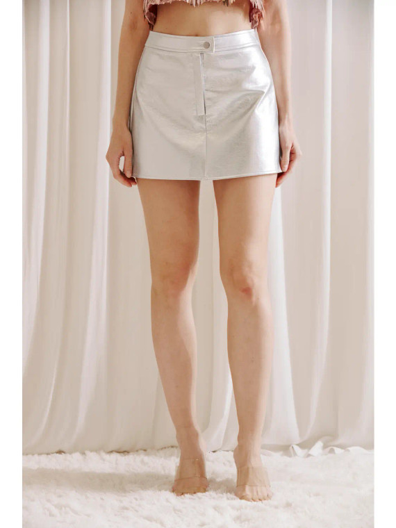 Silver vegan mini skirt