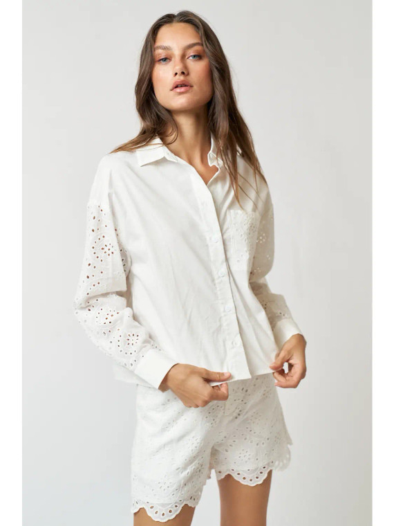 Eyelet cotton button up shirt