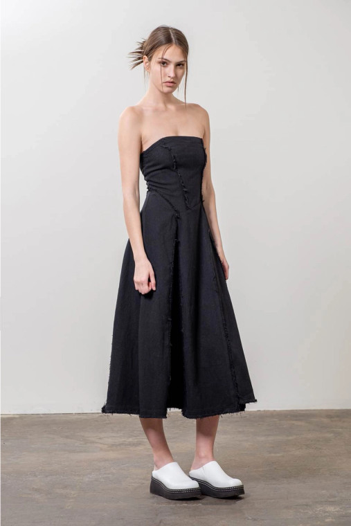 Black denim strapless dress