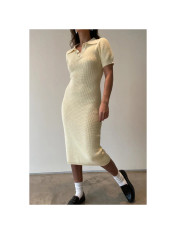 Ribbed cotton polo dress