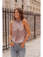 Satin neck tie top blush