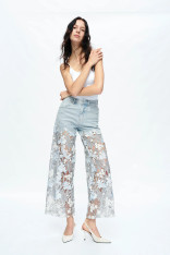 Blue lace stretch denim jeans